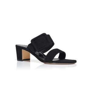Manolo Blahnik Titubanew Black Suede Open Toe Buckle Mule Sandals Heels IT 36.5